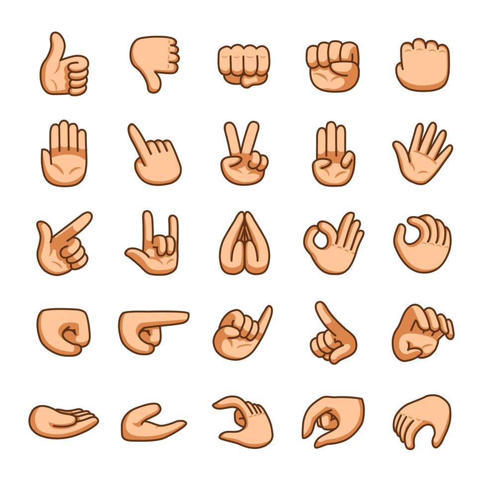 Cartoon hands gestures icon set vector