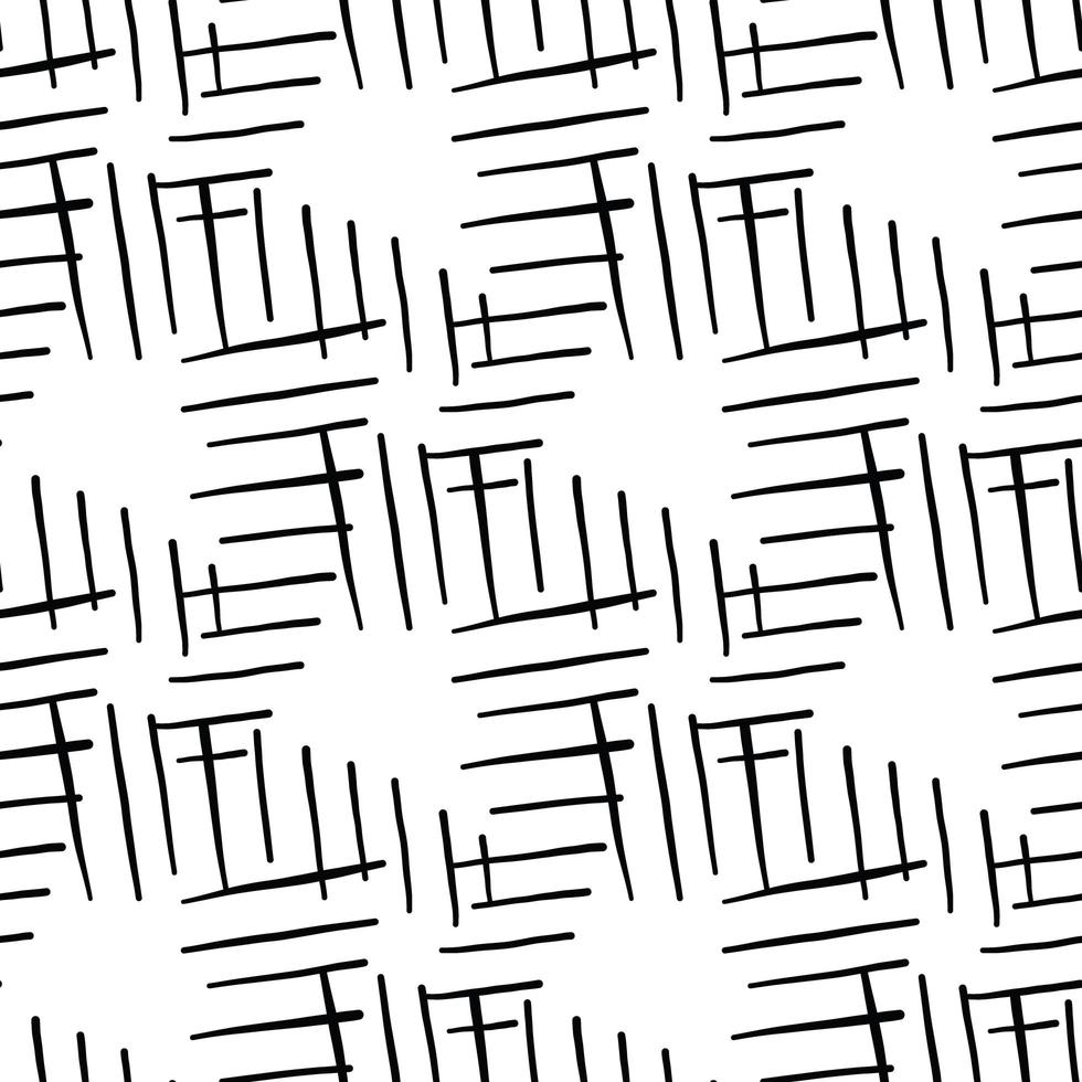 Hand drawn black and white lines pattern vector