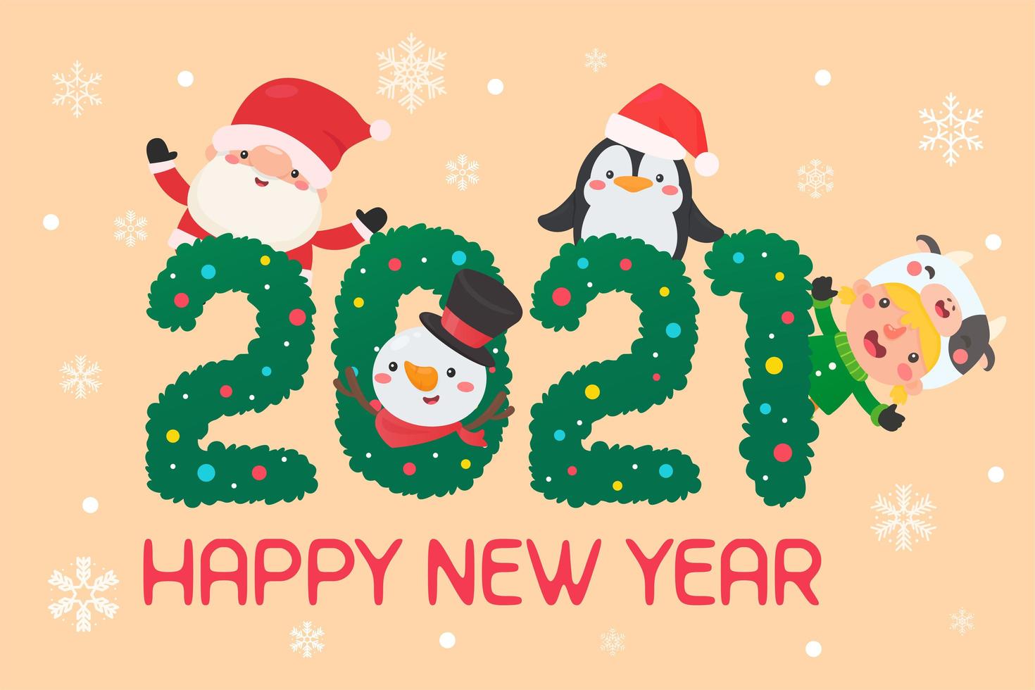 Christmas characters in 2021 text vector