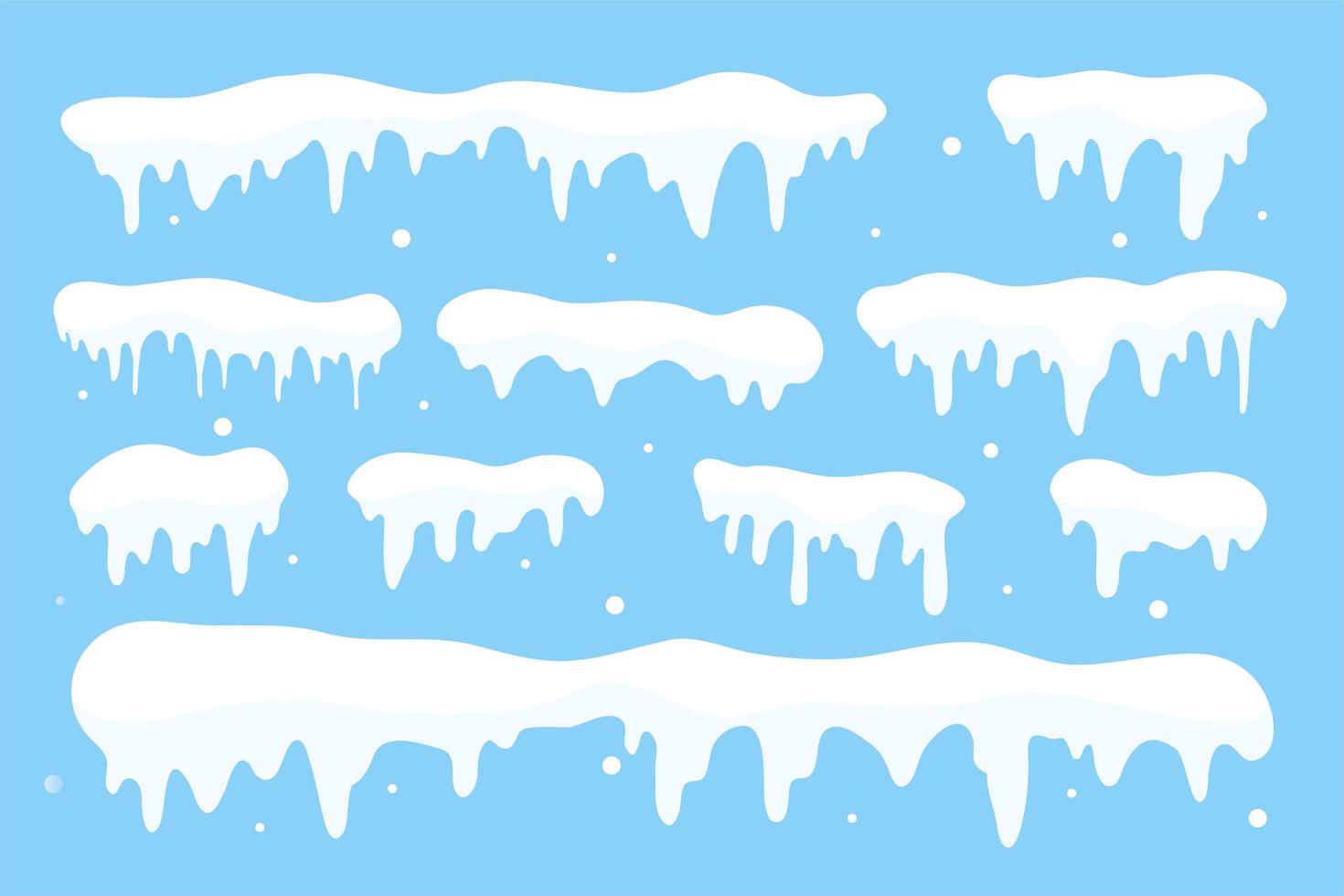 Snow cap collection. White snow falling in winter vector