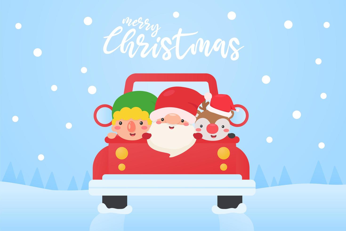 Christmas characters driving in the snow vector