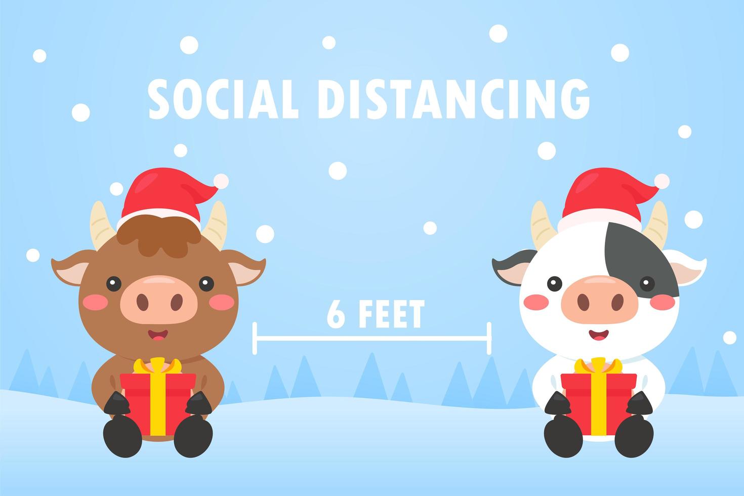 Christmas cows do social distancing vector