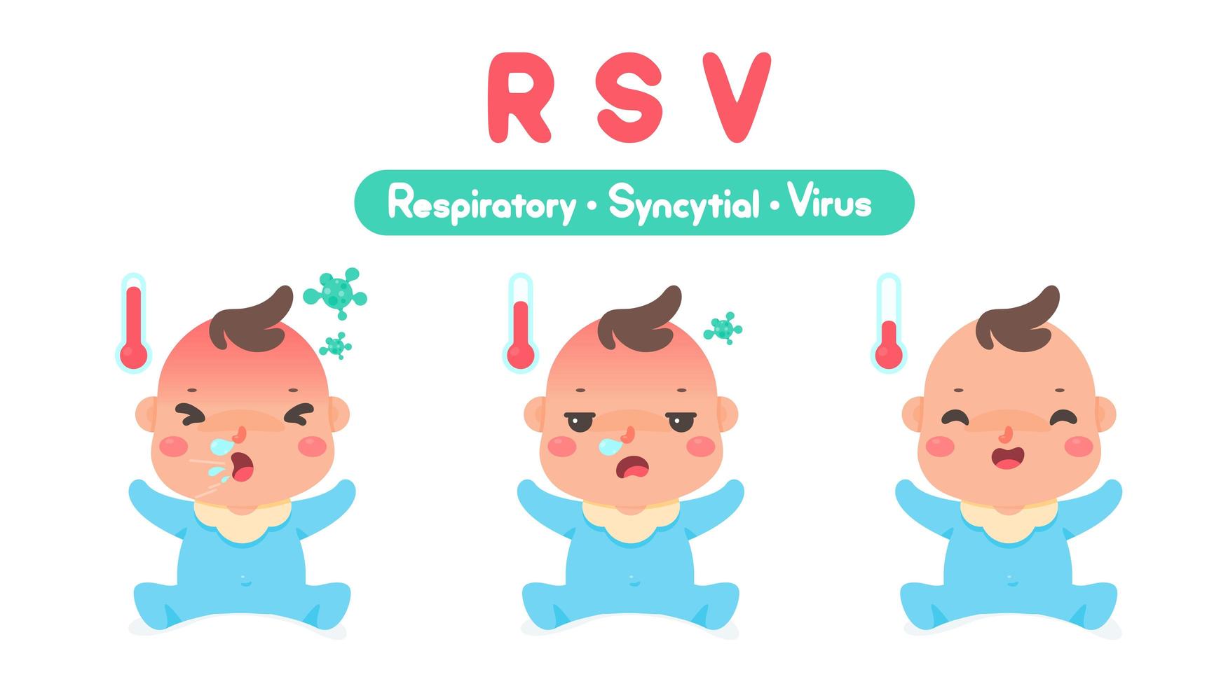 niño enfermo de dibujos animados con fiebre alta por un virus vector