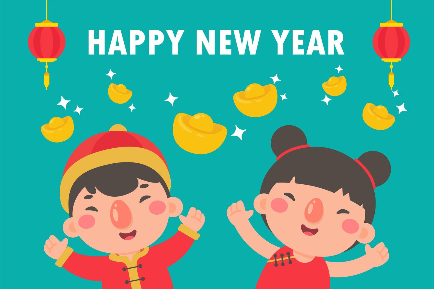 Chinese kids wearing national red clothes for New Year vector