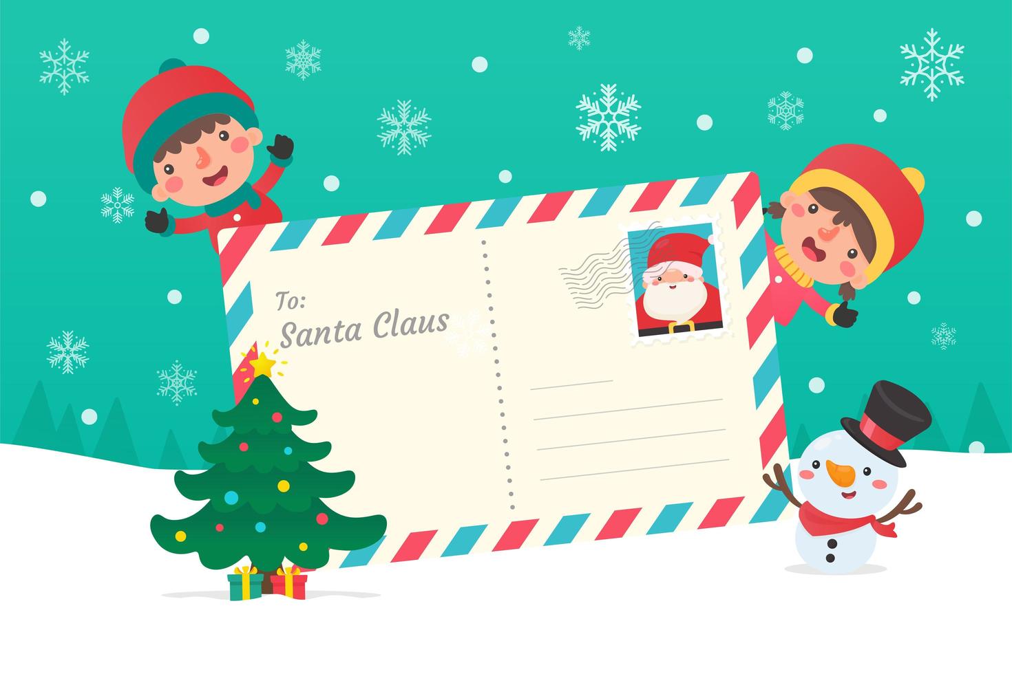 Christmas characters and letters to Santa vector