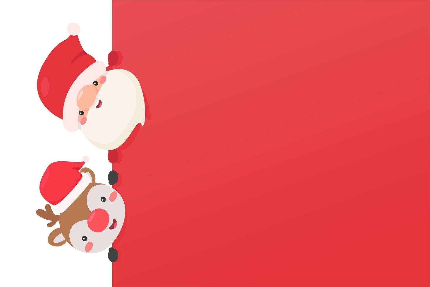 Santa and reindeer peek out from red edge vector