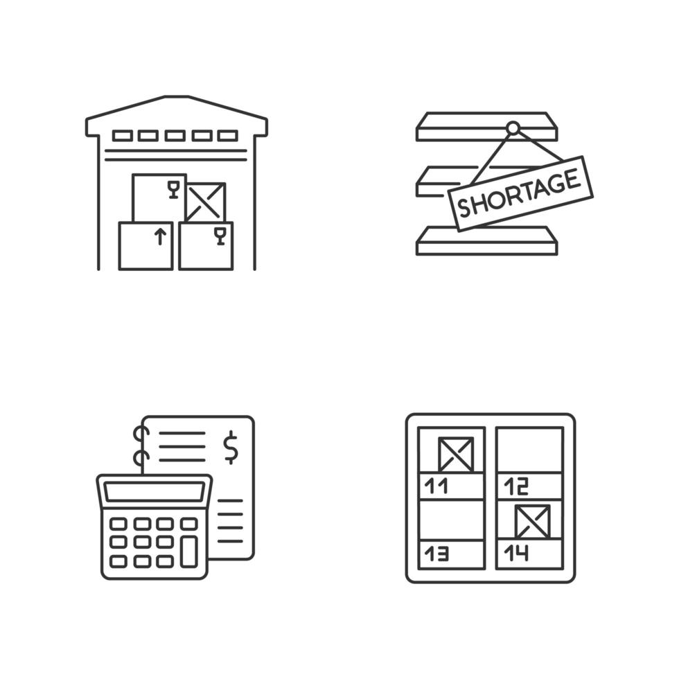 Warehouse management linear icons set. vector