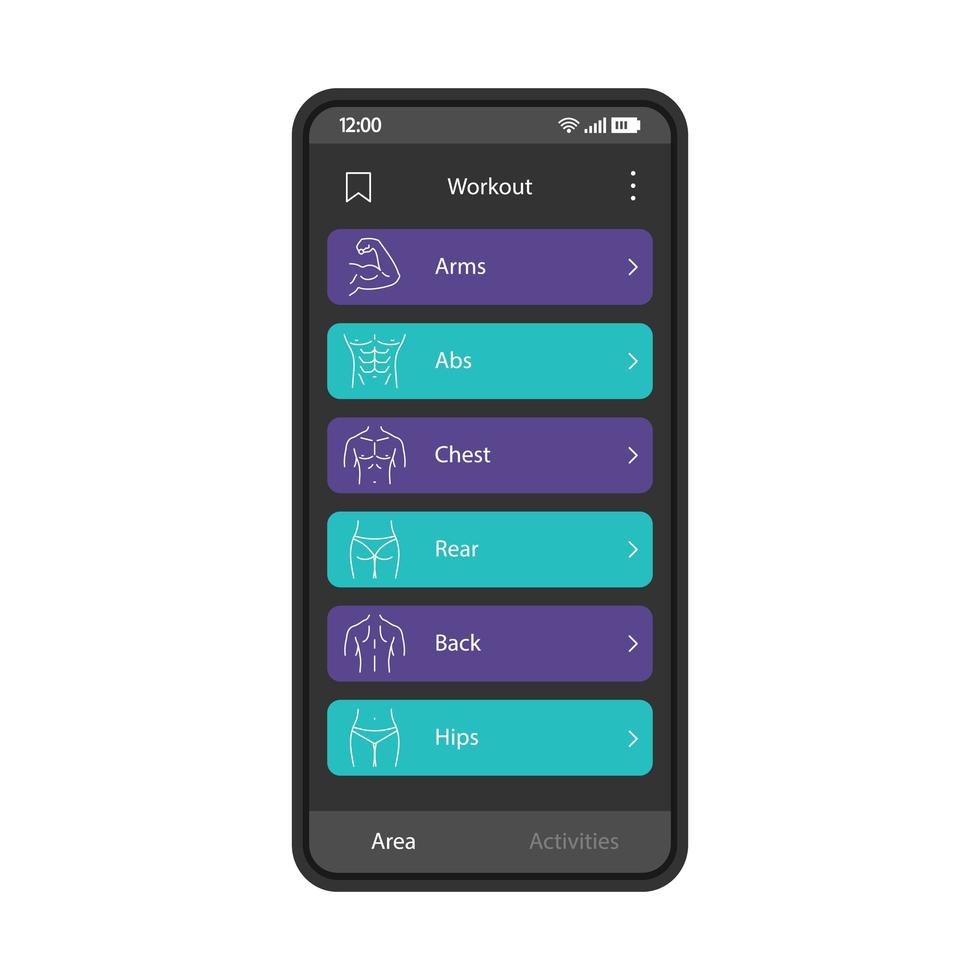 Workout smartphone app interface template vector