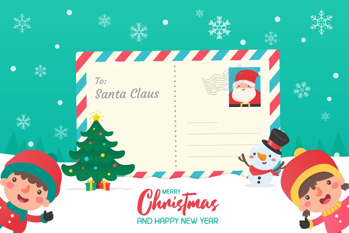 personajes navideños y cartas a santa vector