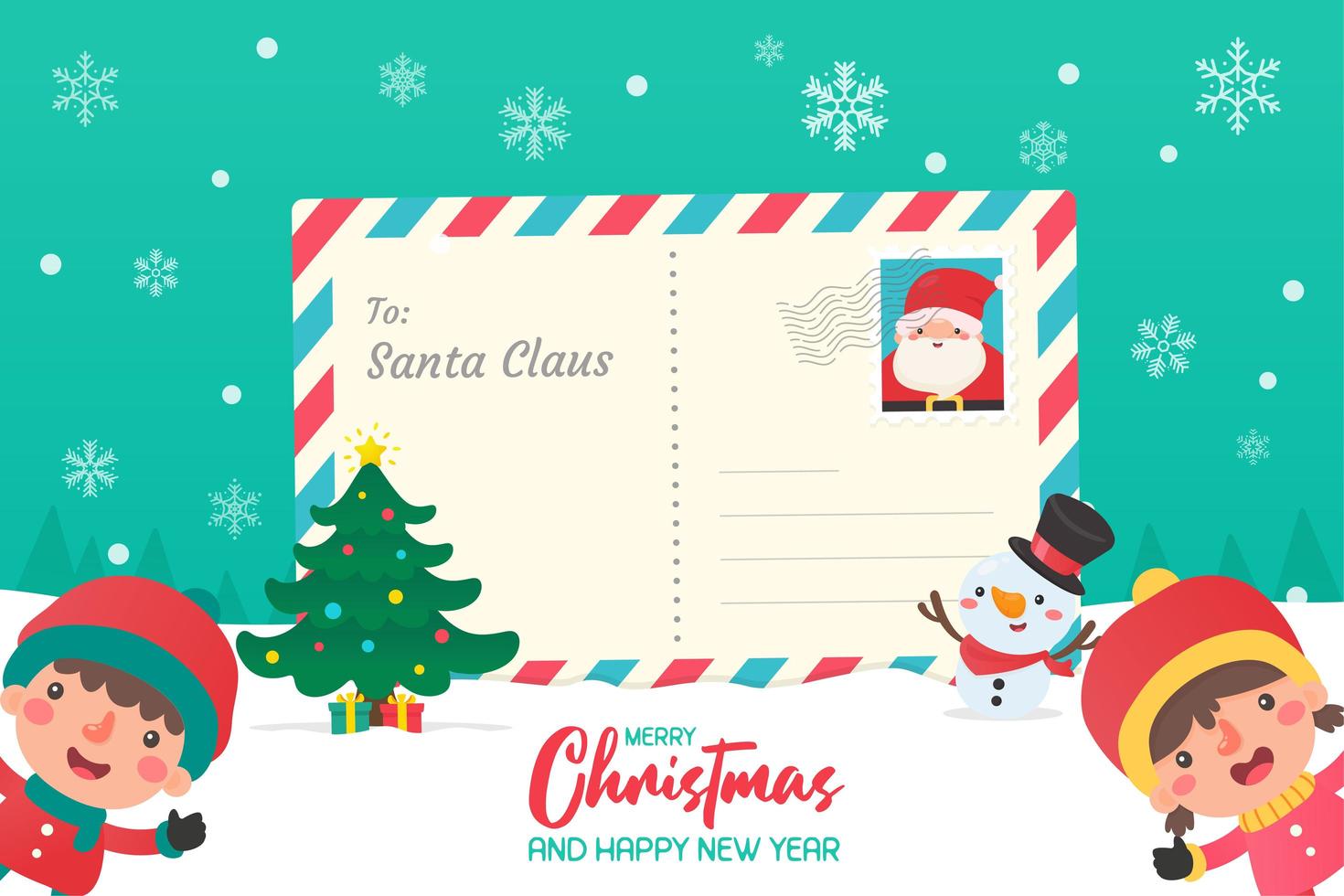 Christmas characters and letters to Santa vector