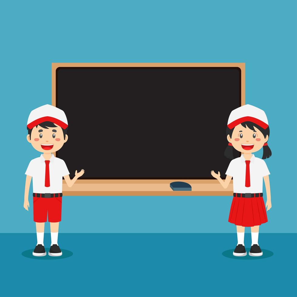 Cute Indonesian Elementary School Students with Board vector