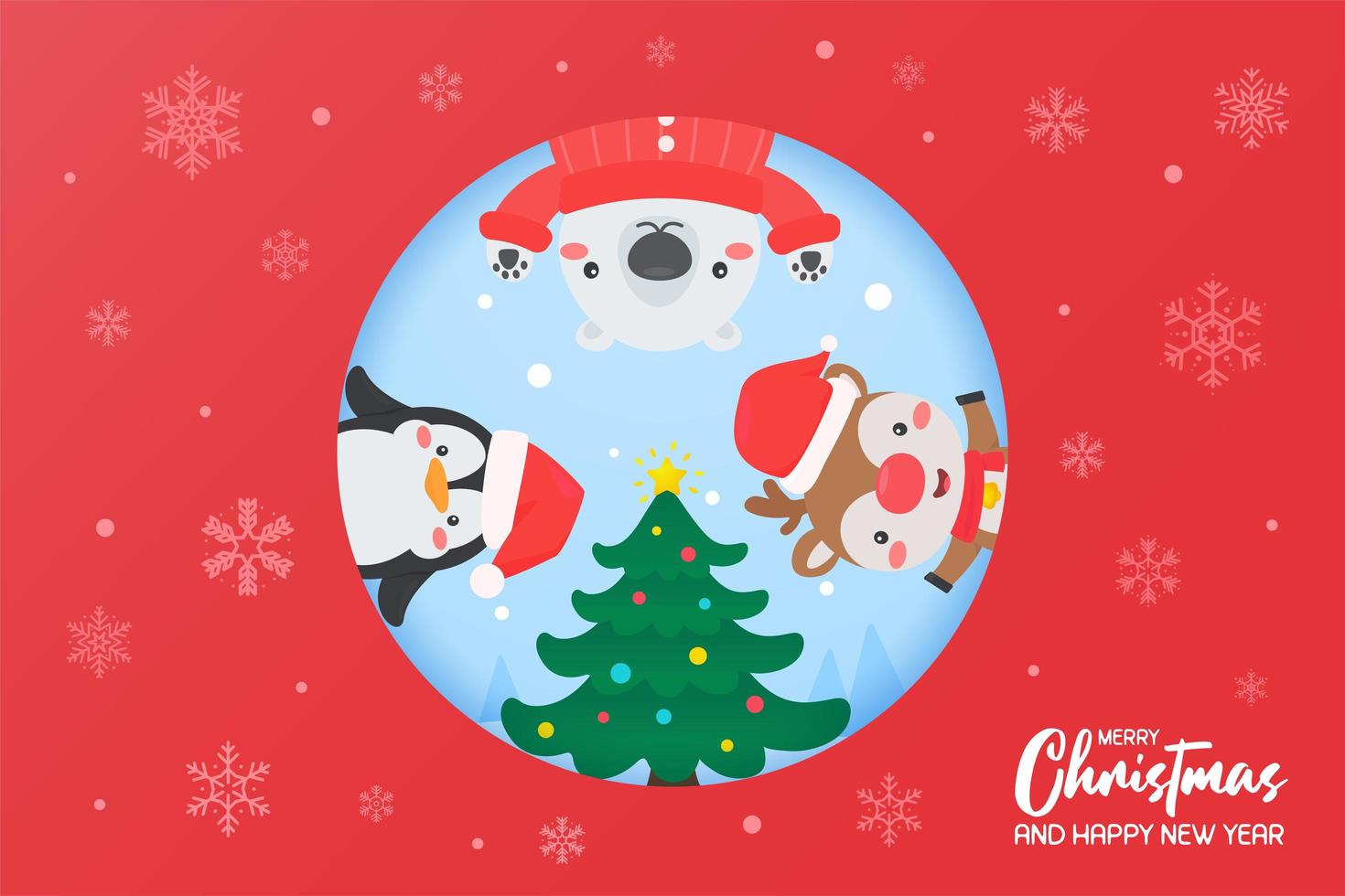 Christmas characters decorating Christmas tree vector