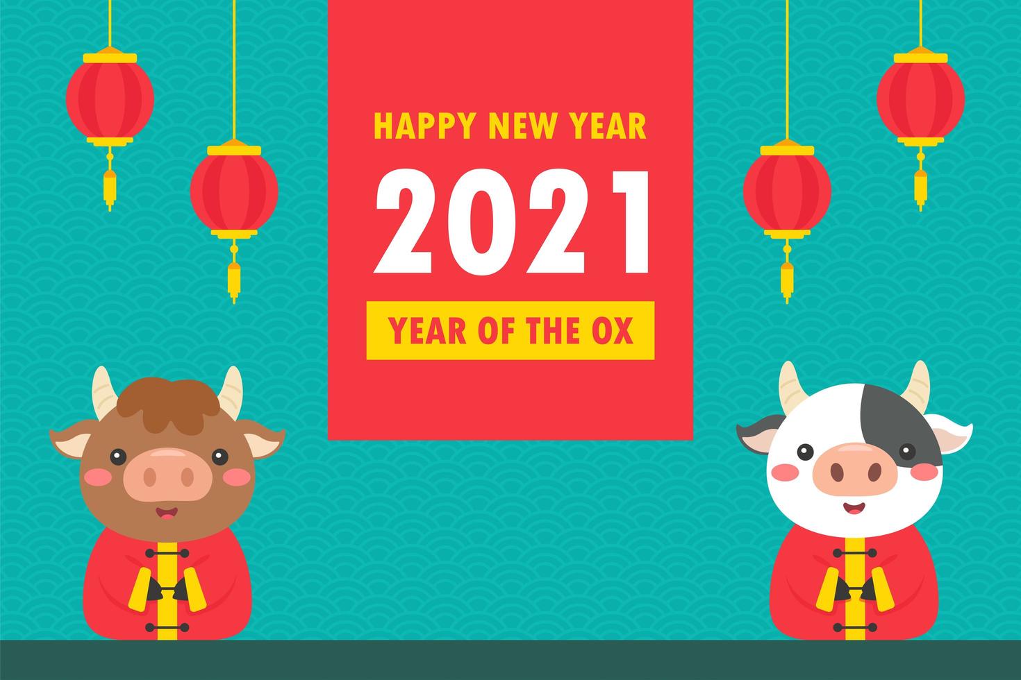 Chinese new year cows with greeting banner vector