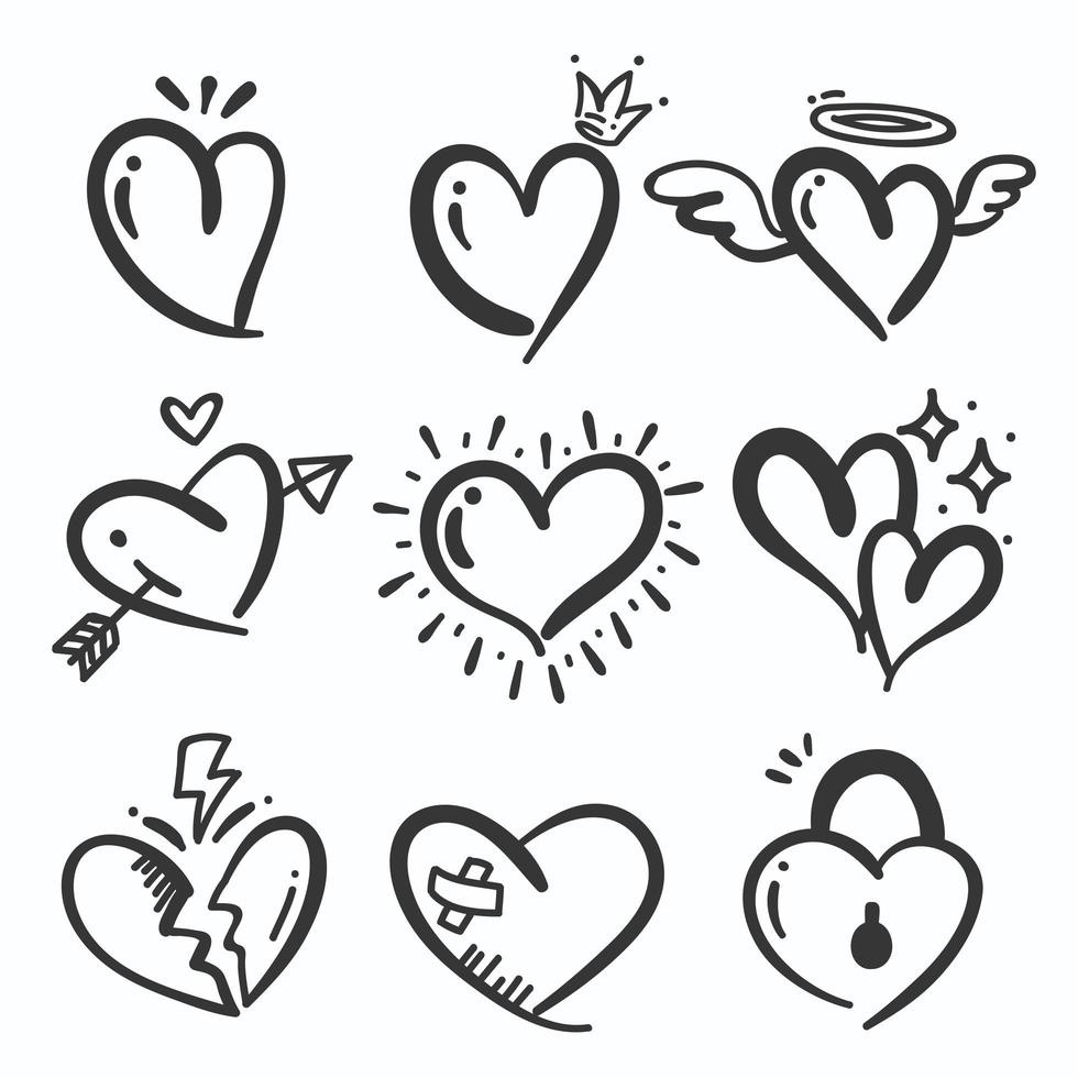 Hand drawn hearts set vector