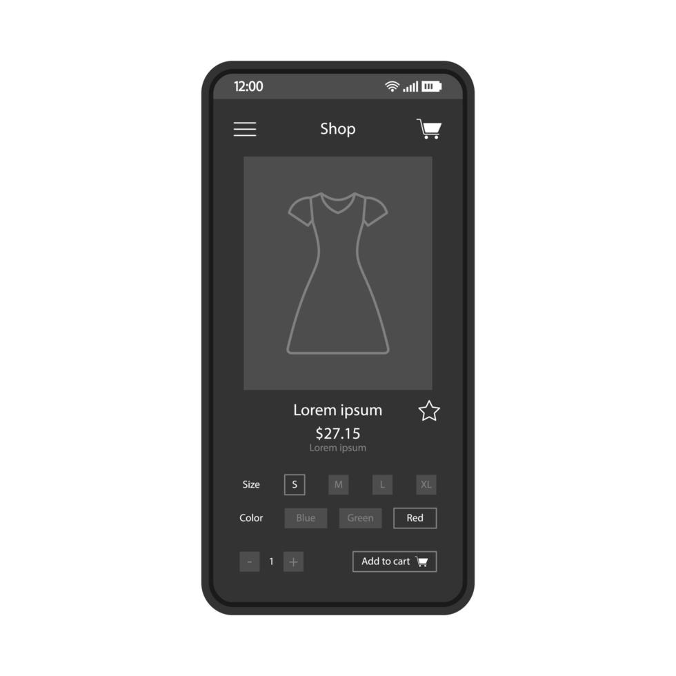 Clothes shopping smartphone interface template vector