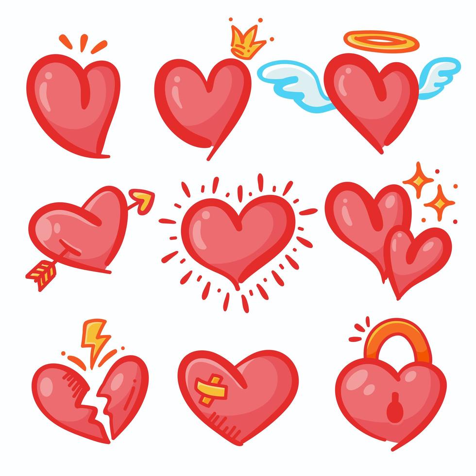 Red cartoon heart set vector