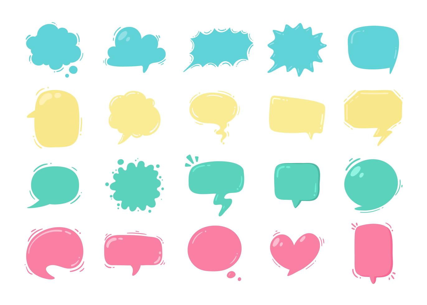 Collection of pastel colored cartoon speech bubbles vector