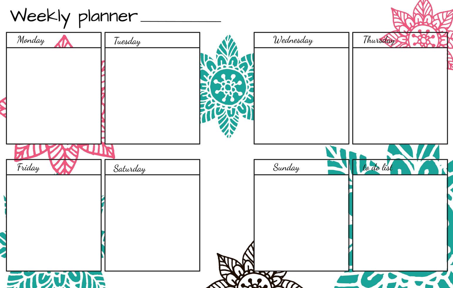 Weekly planner with Flower Mandala. vector