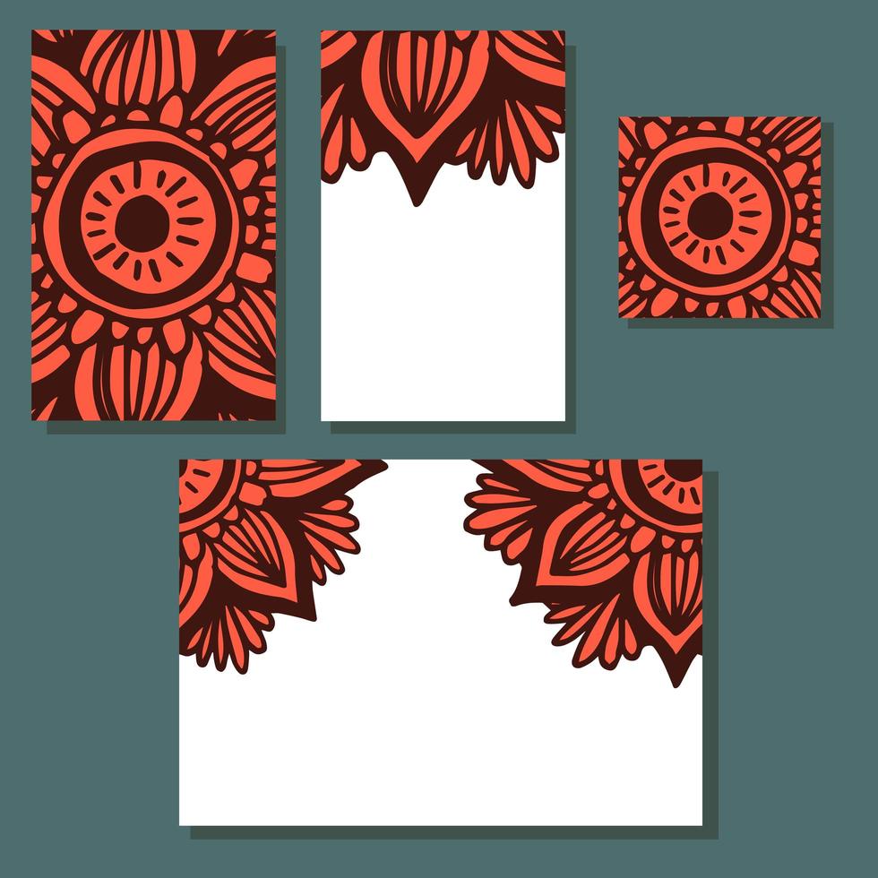Flower hand drawn mandala wedding invitations set vector