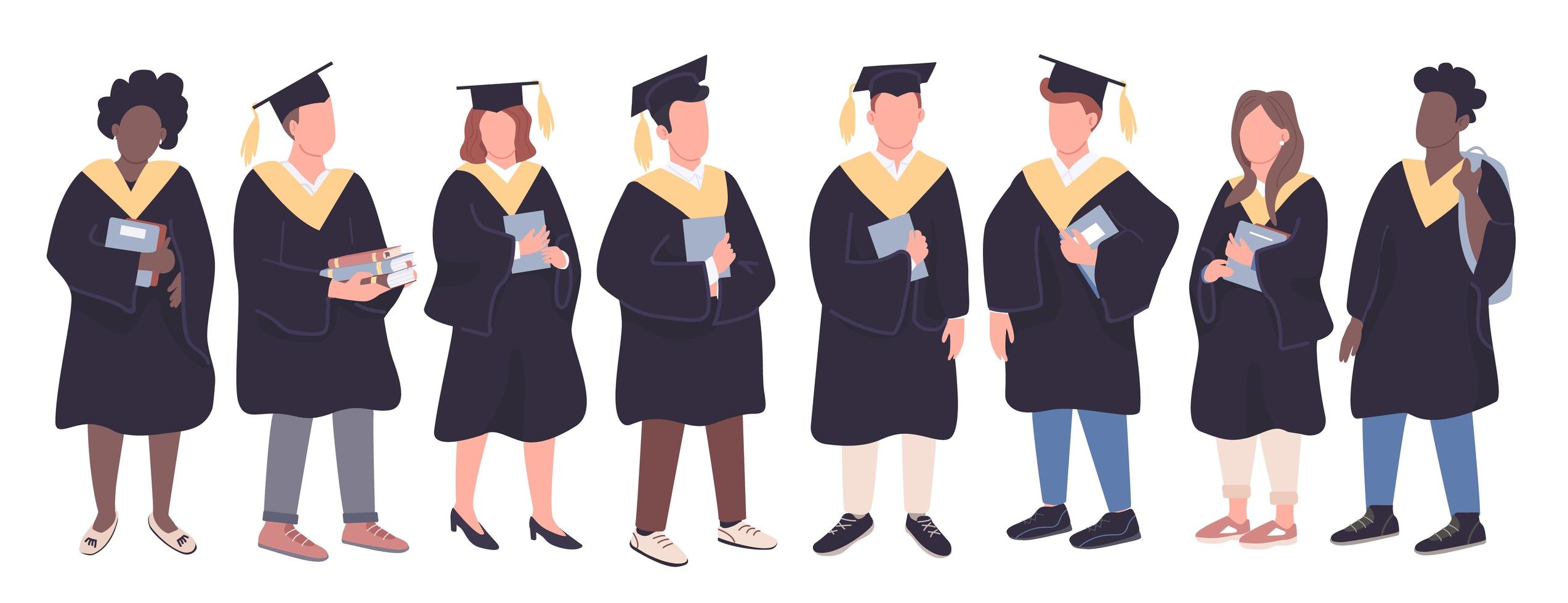 College graduates characters set vector