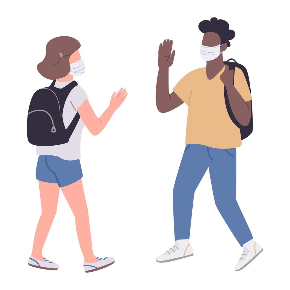 Students in medical masks vector