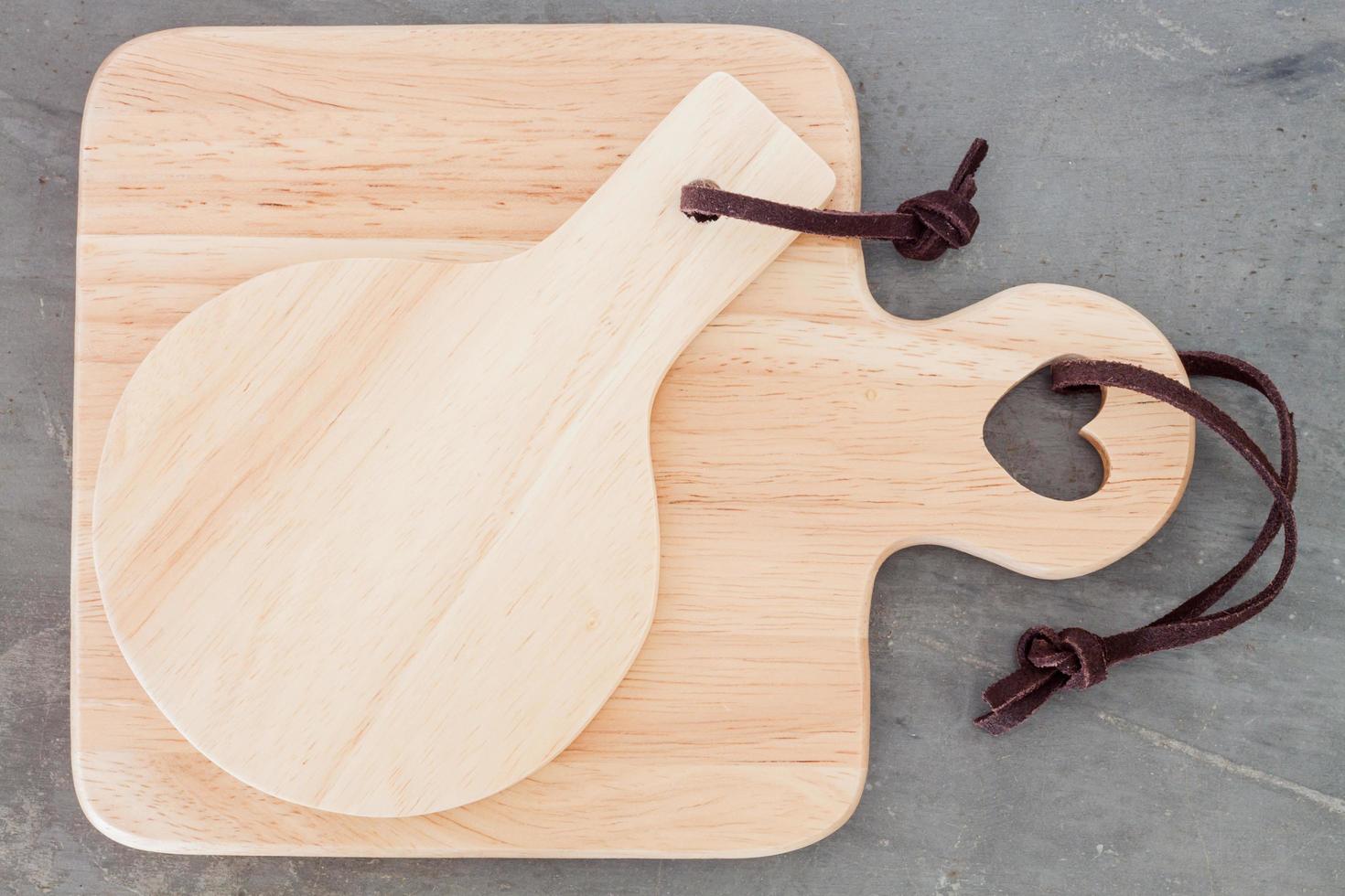 Top view of wooden cutting boards photo