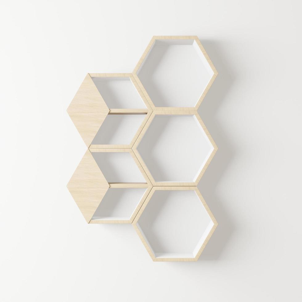 estante de madera hexagonal, estilo japonés minimalista foto