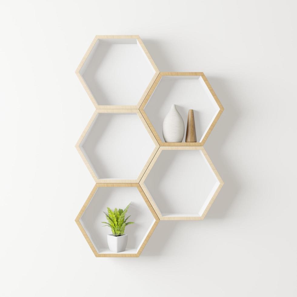 Hexagon wooden shelf mockup photo