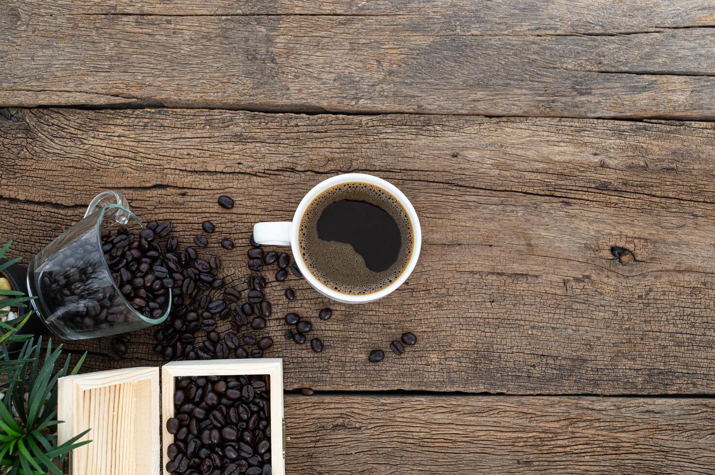 Coffee on wooden table photo