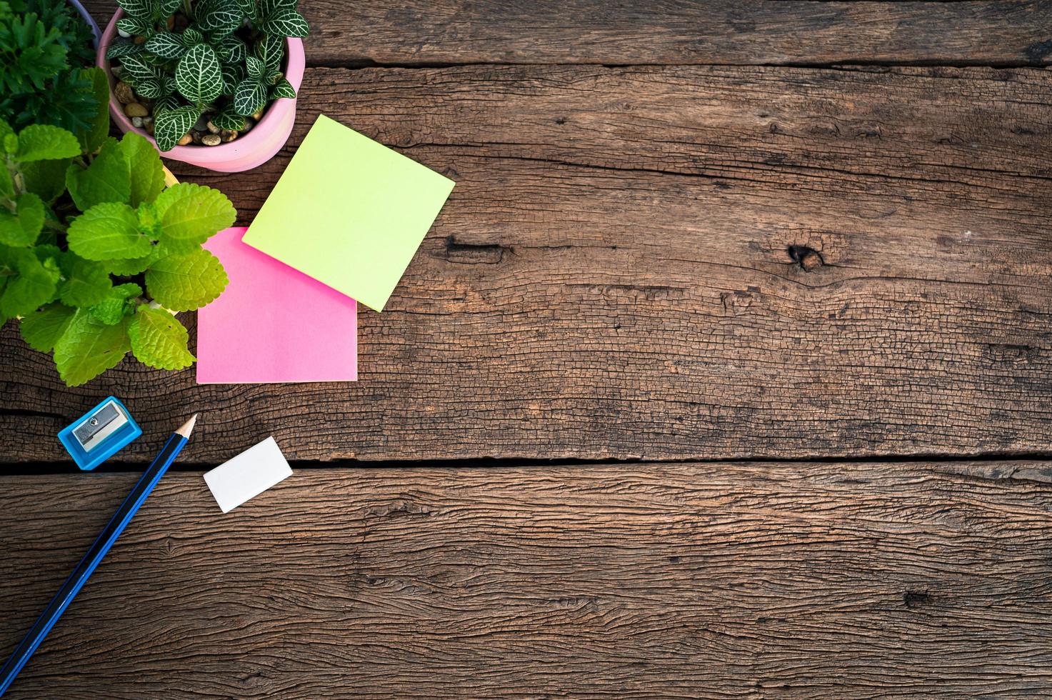 Office work tools on wooden table photo