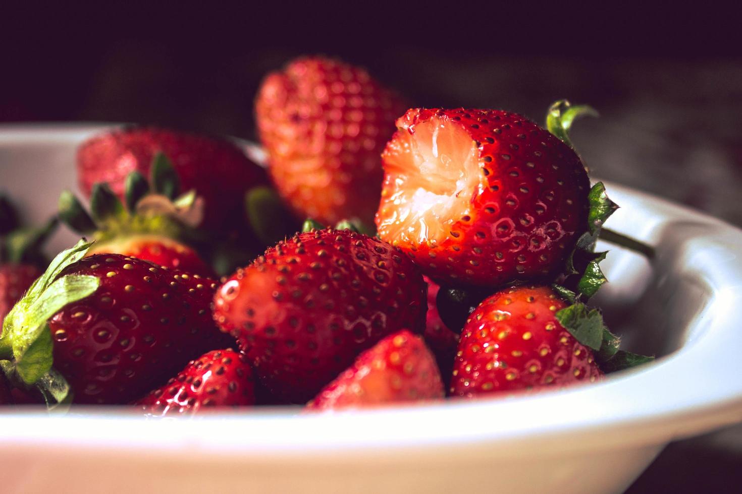 Close-up of a bowl of strawberries photo