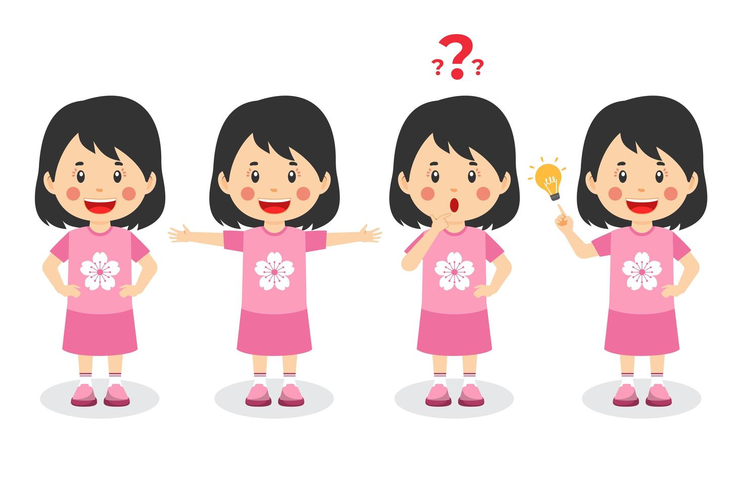 Happy Cute Kid Girl With Different Poses vector