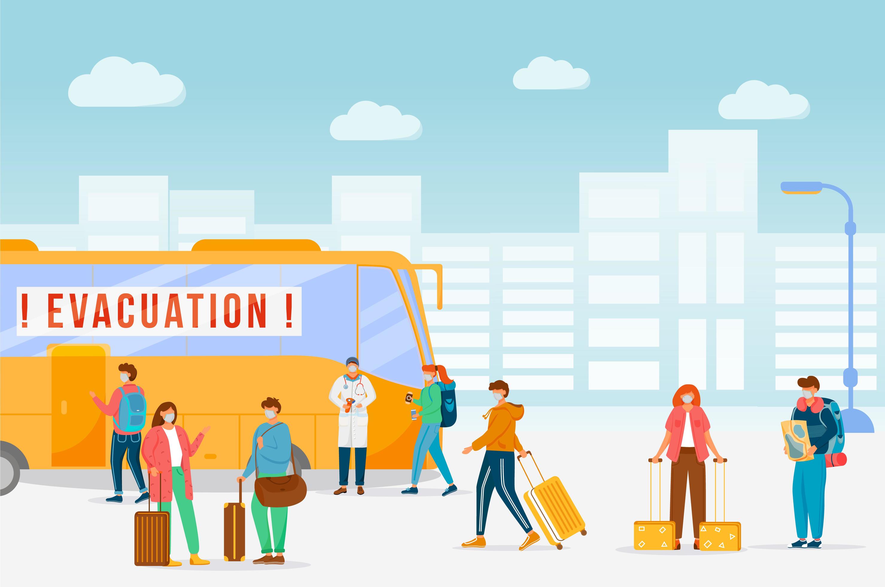 Emergency bus evacuation 1759709 Vector Art at Vecteezy