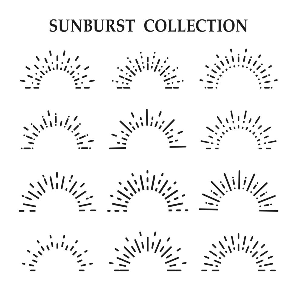 Collection of black line art sunbursts vector