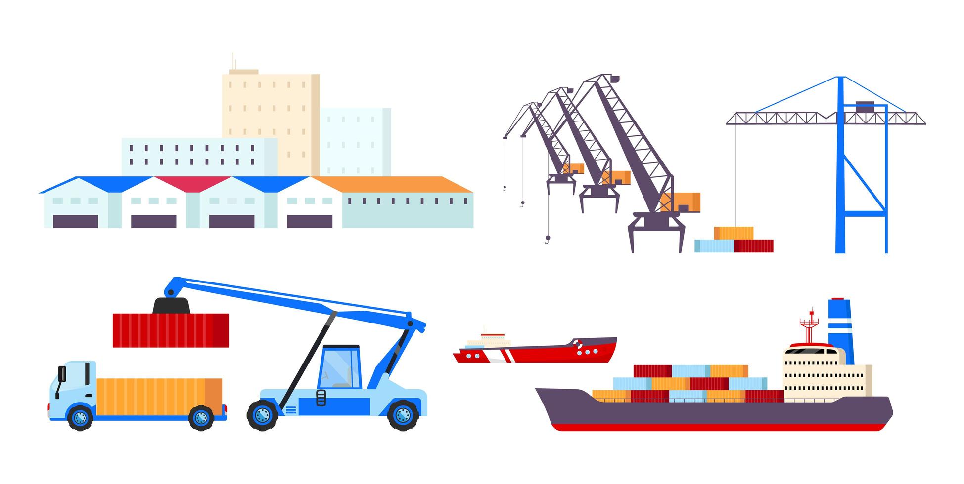 Maritime transportation objects set vector