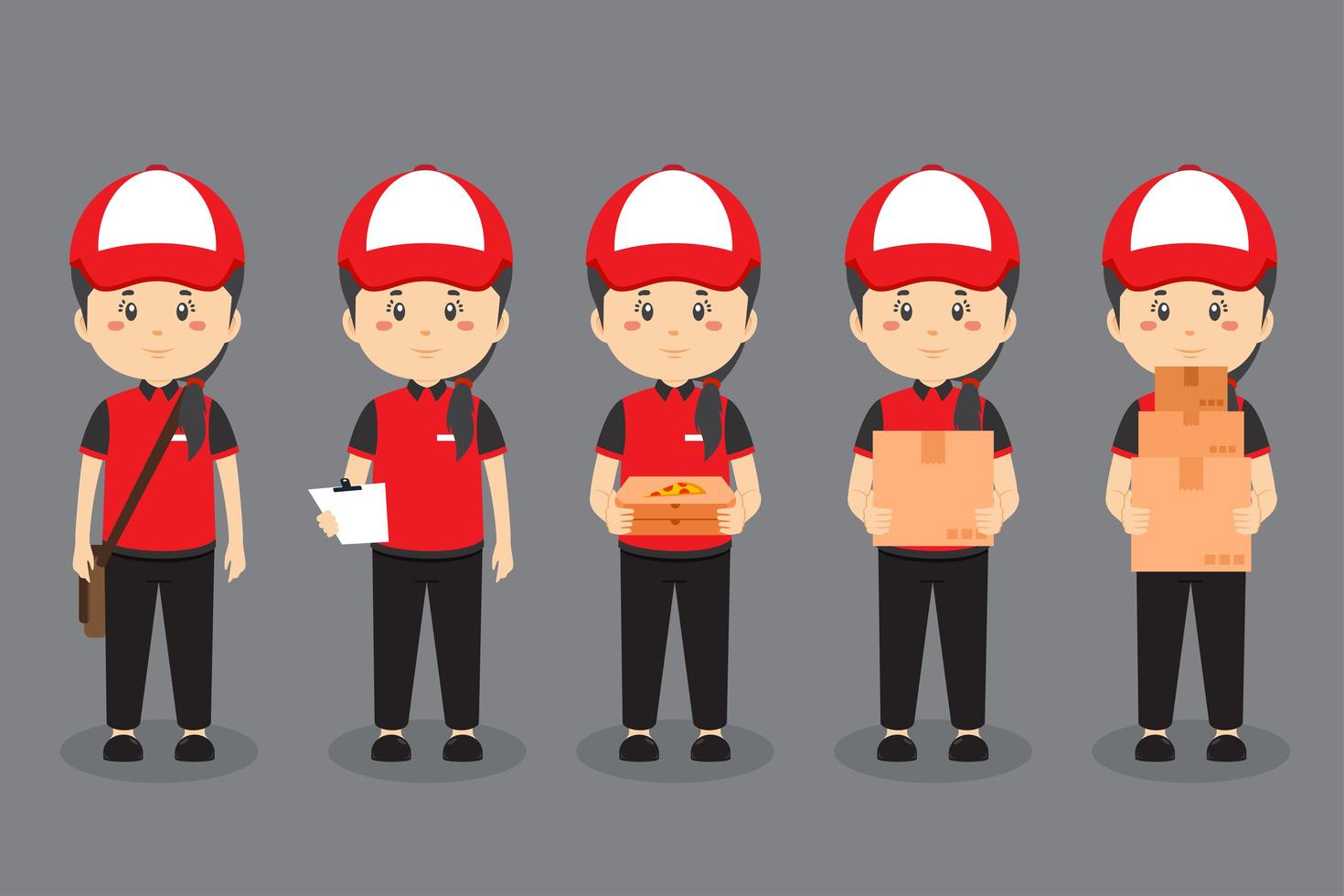 personaje de entrega haciendo diversas actividades. vector