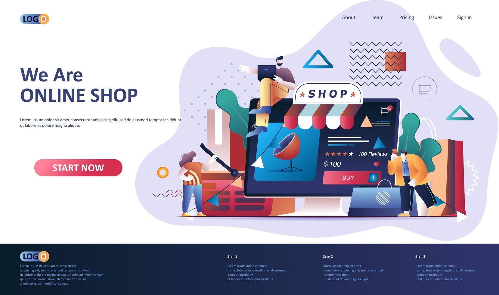 Online shopping flat landing page template. vector