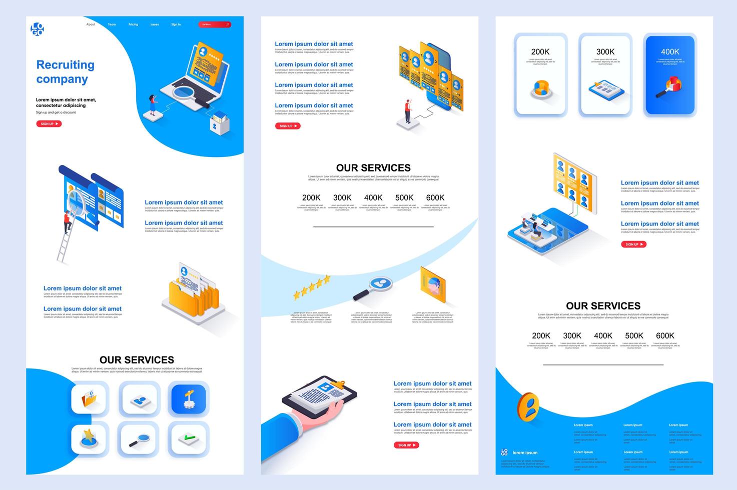 Recruiting company isometric landing page. vector