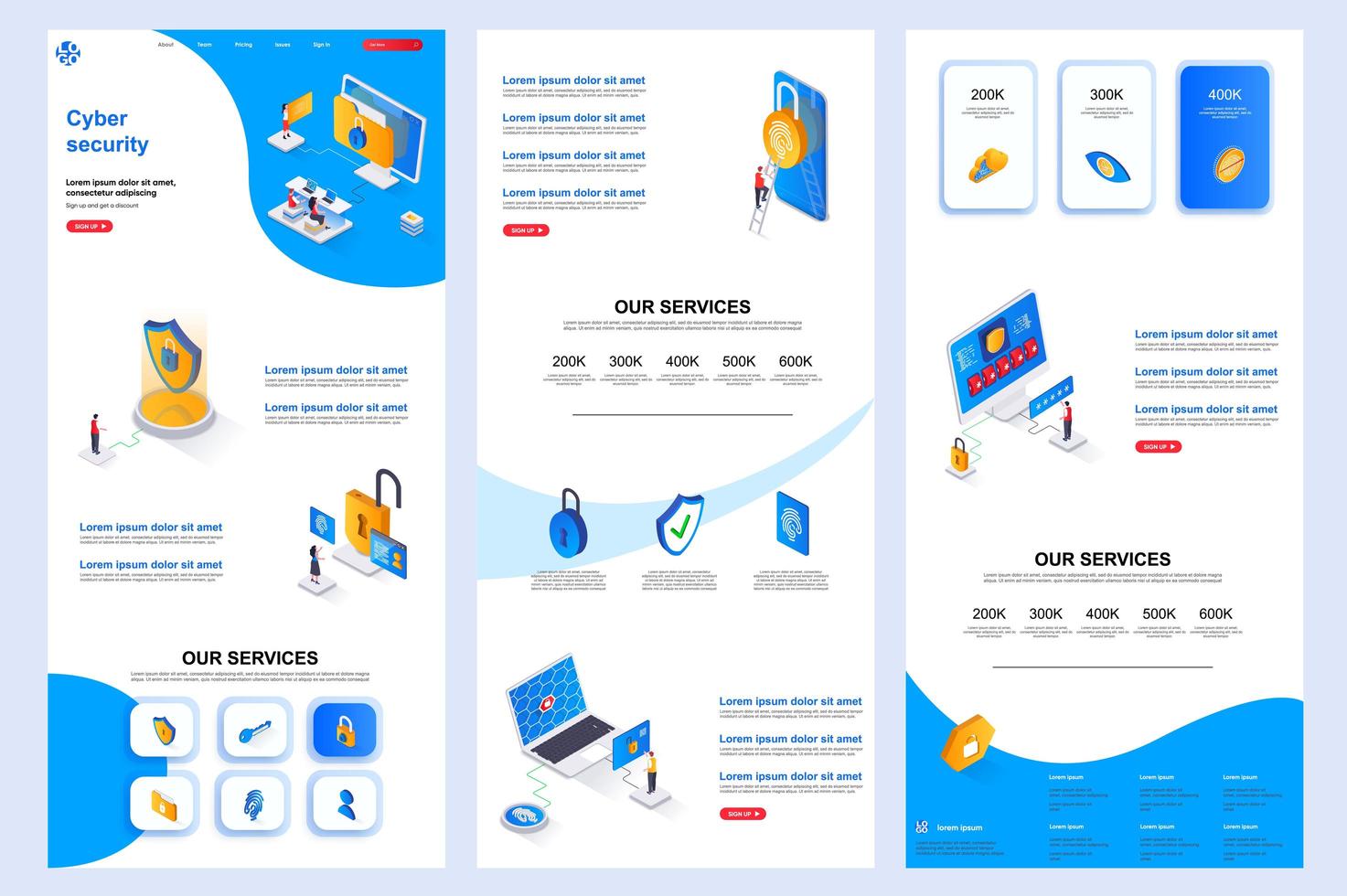 Cyber security isometric landing page. vector
