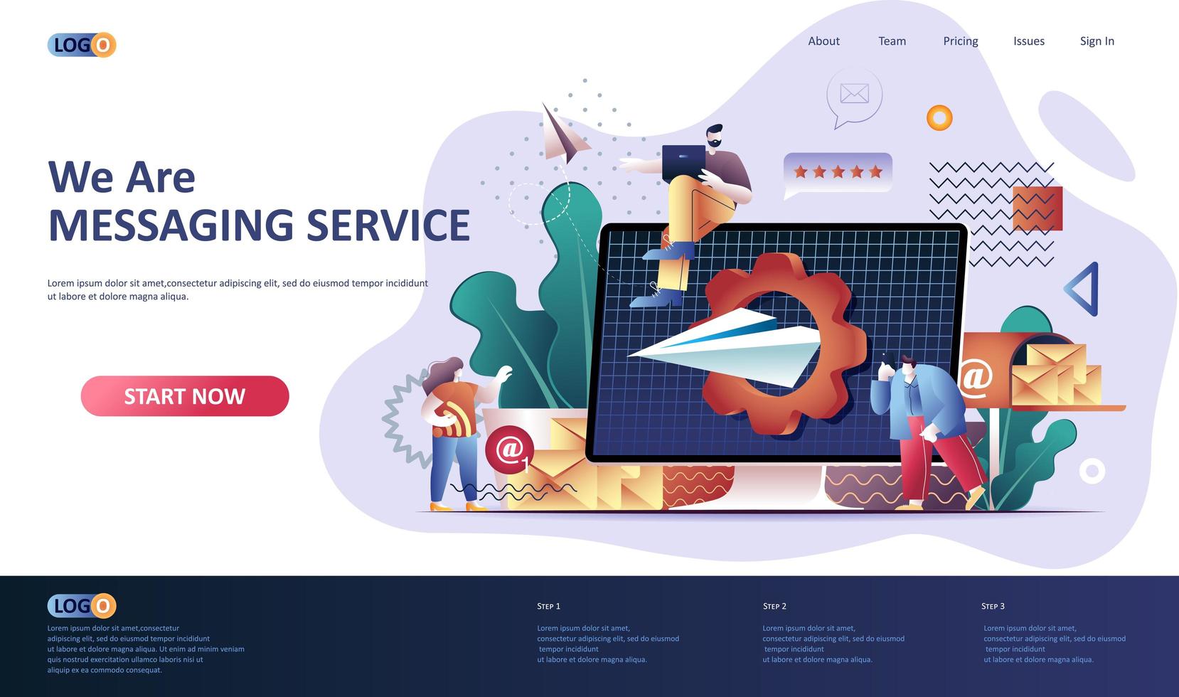 Messaging service flat landing page template. vector