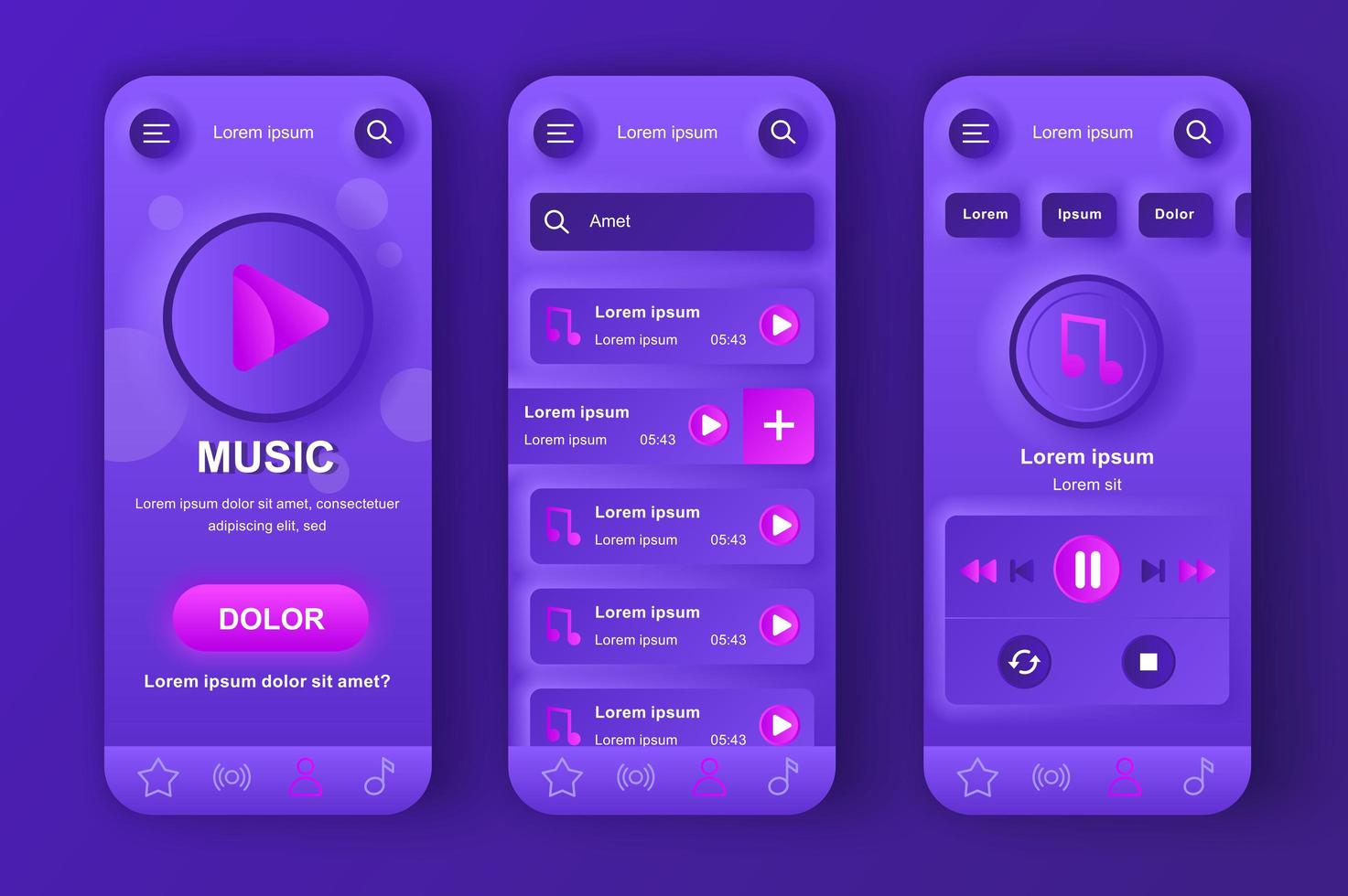 Music player unique neumorphic design kit vector