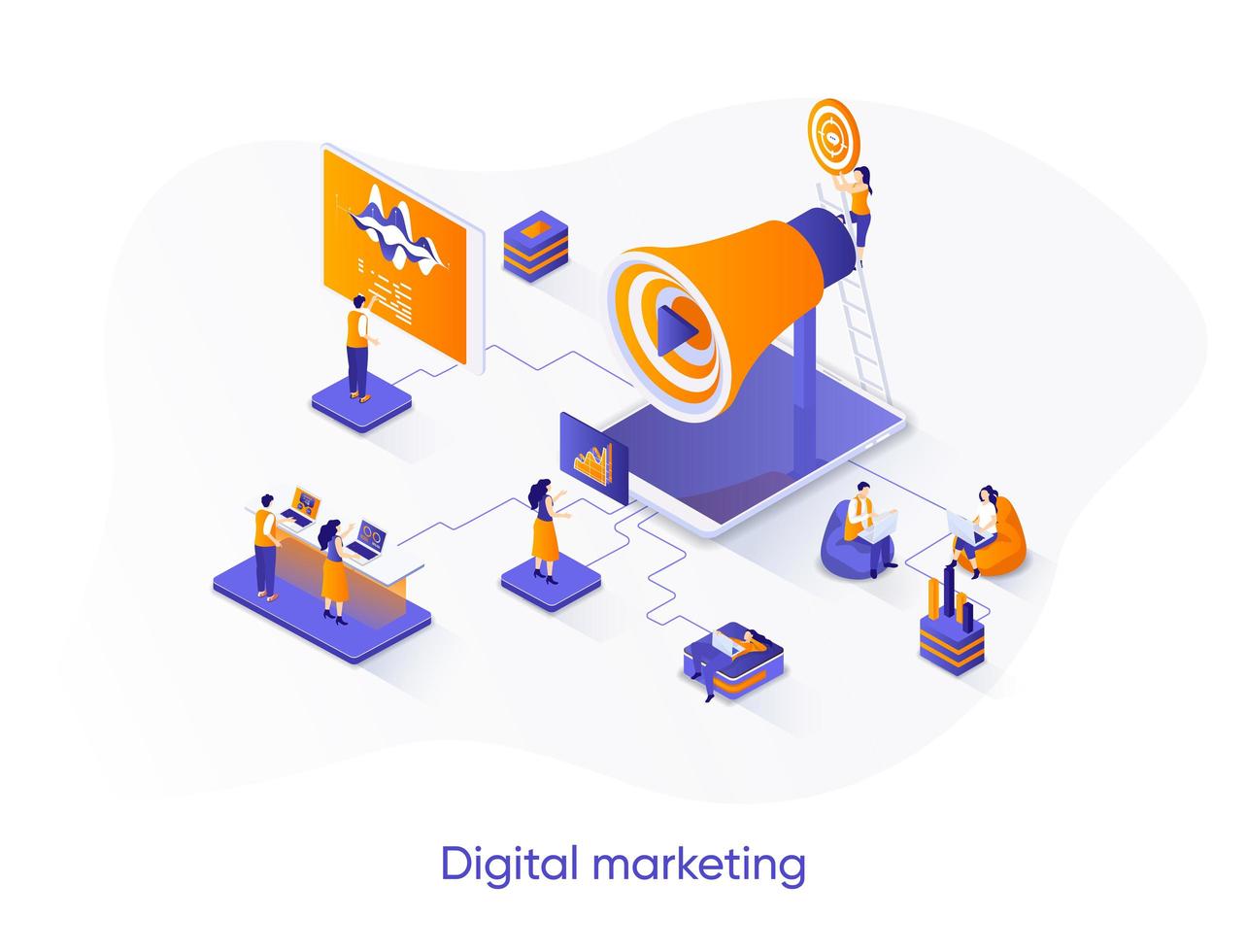 Digital marketing isometric web banner. vector