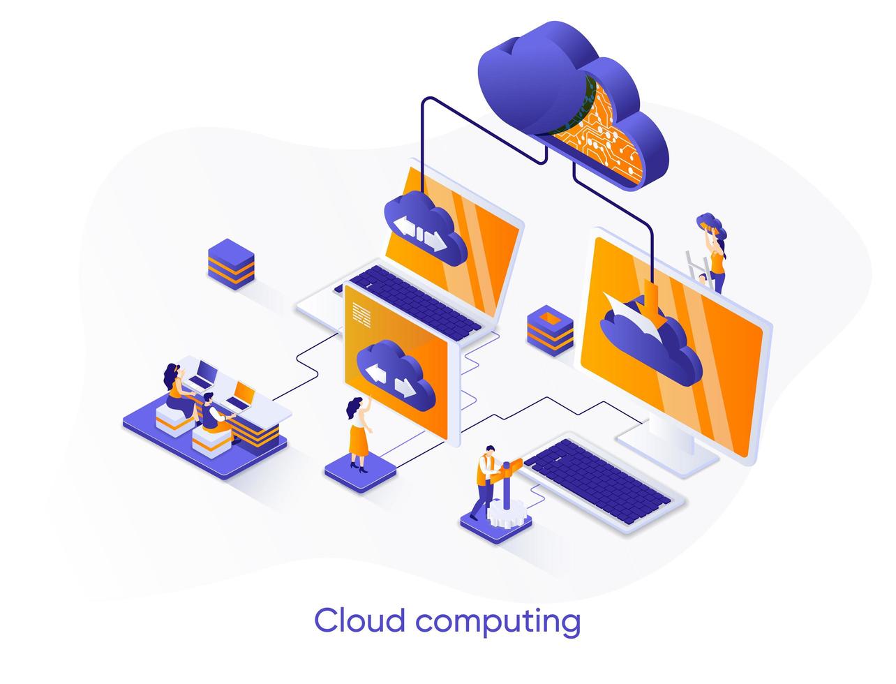 Cloud computing isometric web banner. vector