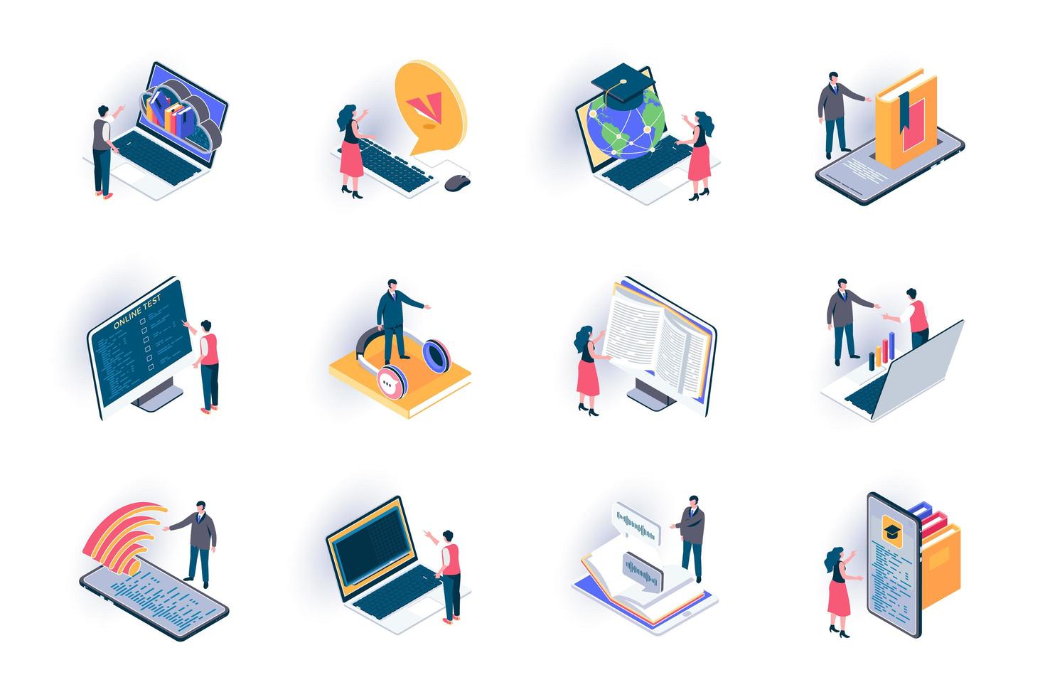 Online education isometric icons set vector