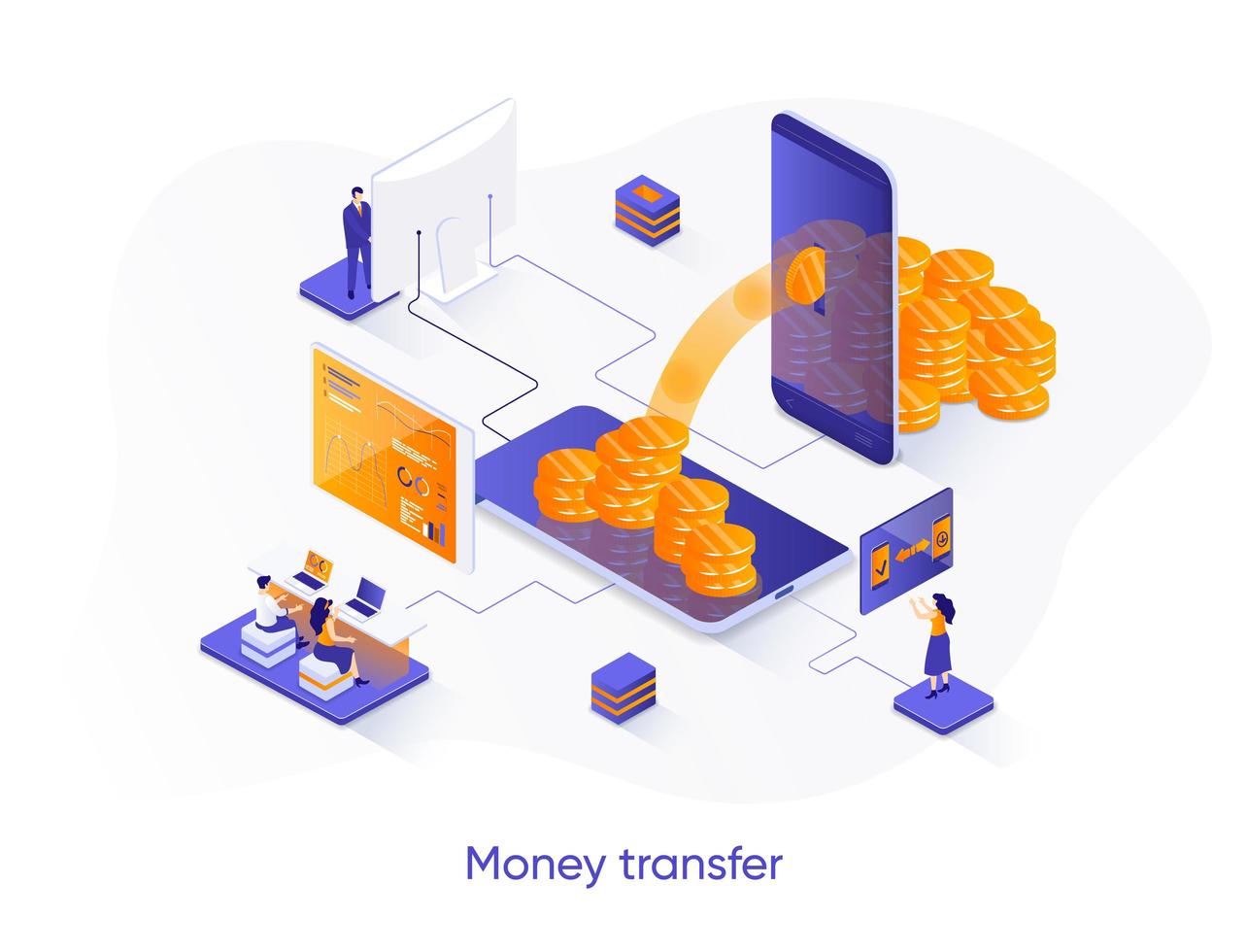 Money transfer isometric web banner. vector