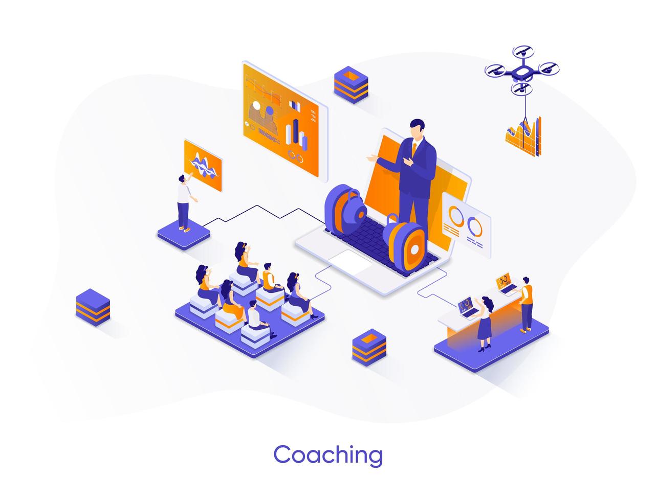 coaching banner web isométrico. vector