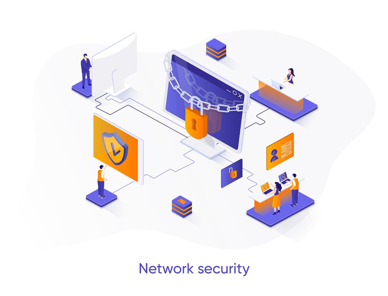 Network security isometric web banner. vector