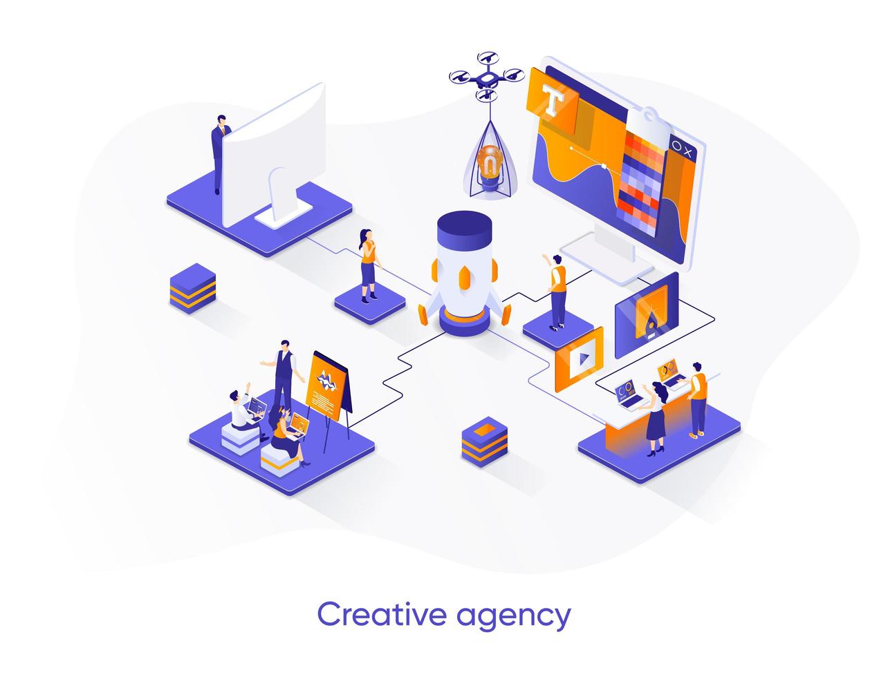 Creative agency isometric web banner. vector