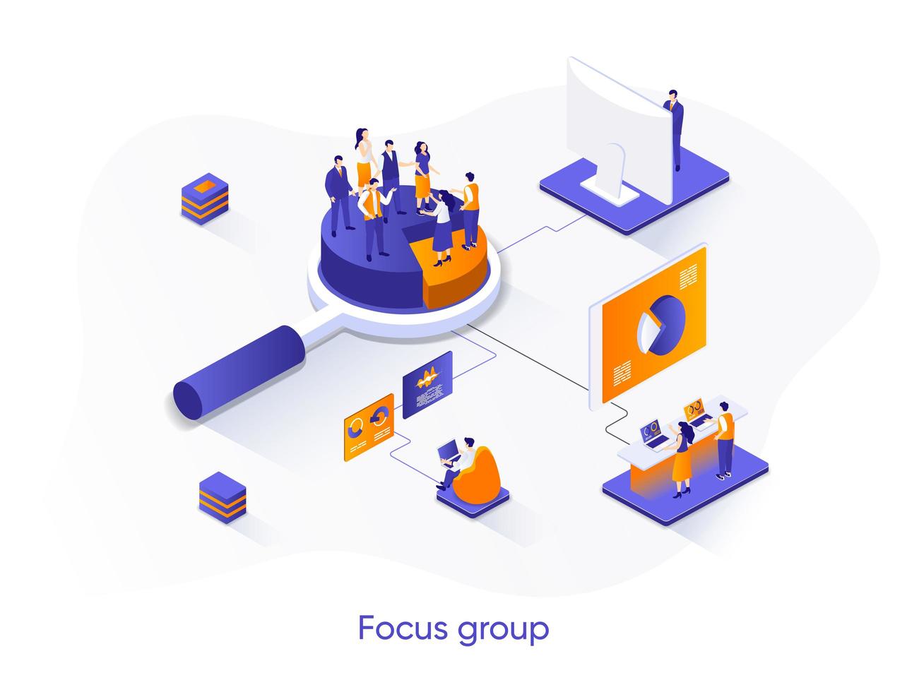 Focus group isometric web banner. vector