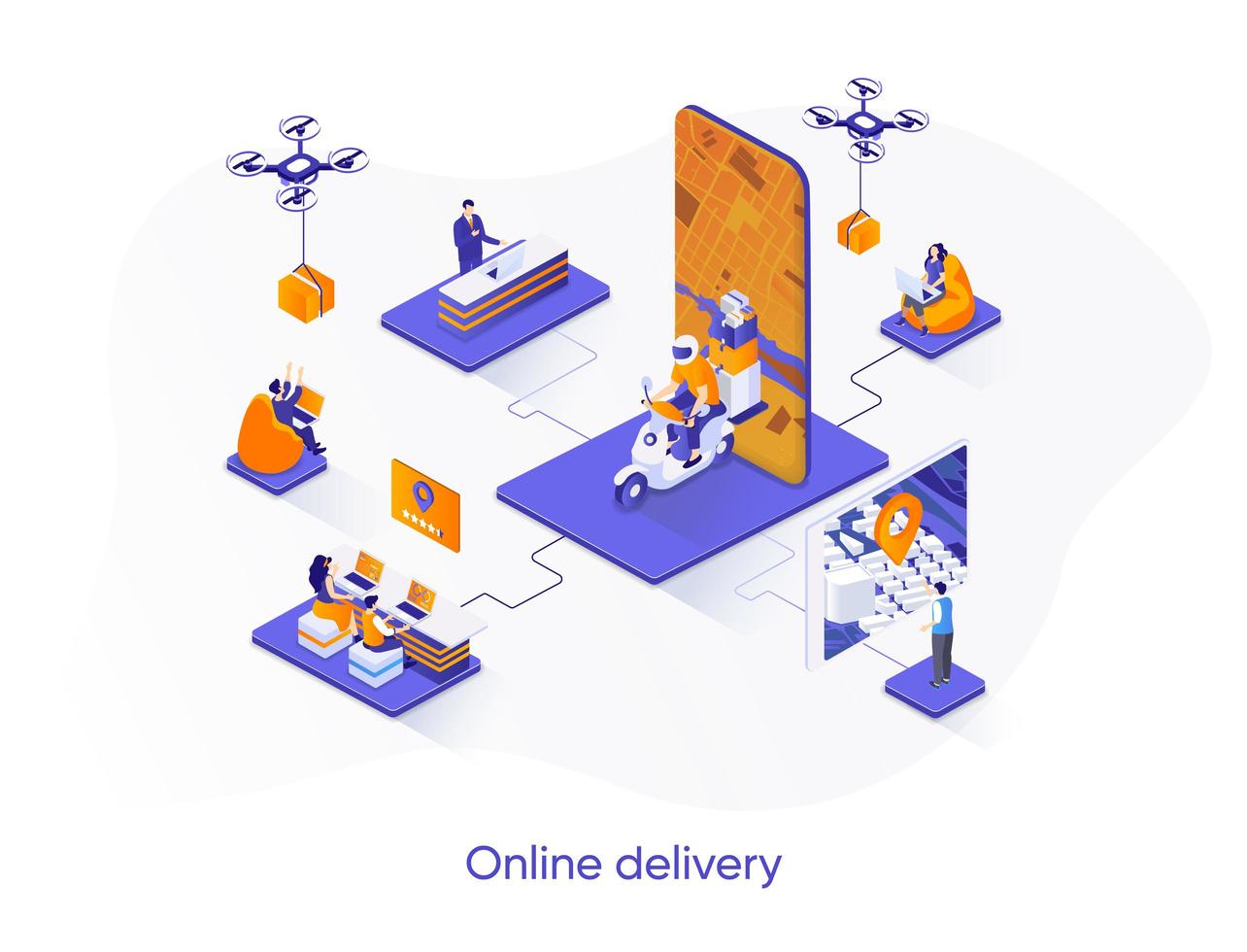 Online delivery isometric web banner. vector